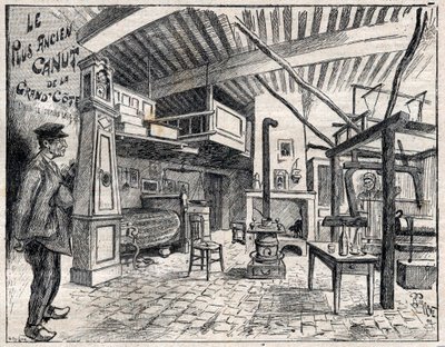 Atelier de Canut in Lyon - de oudste canut van de Grand Côte sinds 1814 - gravure in 