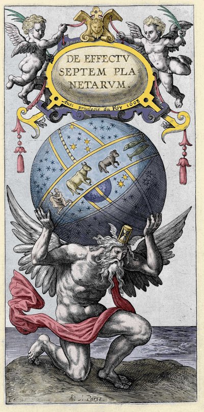 Atlas draagt de wereld. Gravure uit het begin van de 17e eeuw. door Unknown artist