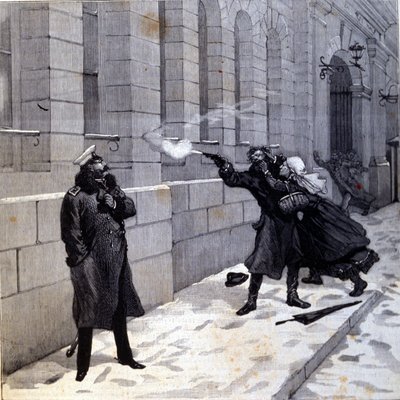Aanslag op tsaar Alexander II (1818-1881) in Sint-Petersburg in 1879. Gravure uit de 19e eeuw door Unknown artist