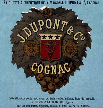 Authentiek etiket van J. Dupont & C°, Cognac. Editie 1882 door Unknown artist