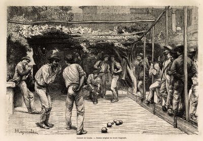 Balspelers in Rome (Italië). Gravure ter illustratie van de reis naar Rome, door Francis Wey, in 1864-1868, gepubliceerd in 