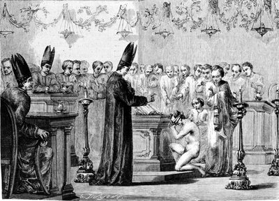 Doop onder de Mormonen. 19e eeuwse gravure. door Unknown artist