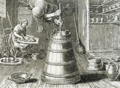 Baratte voor boter- en kaasbereiding - gravure door Unknown artist