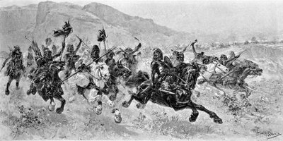Barbaarse invasies - De Hunnen - Gravure door U. Checa door Unknown artist