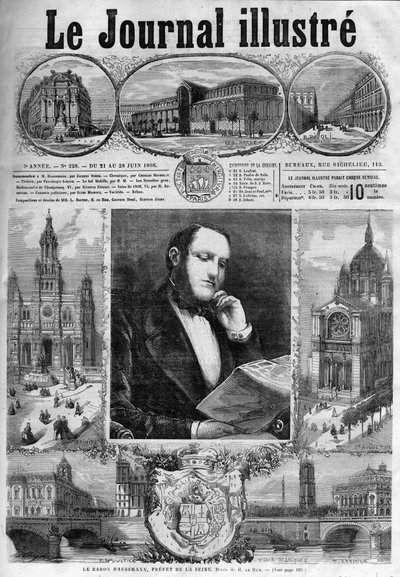 Baron Georges Eugene Haussmann, prefect van de Seine in 1868 - omslag van het Illustrous Journal van 1868 door Unknown artist