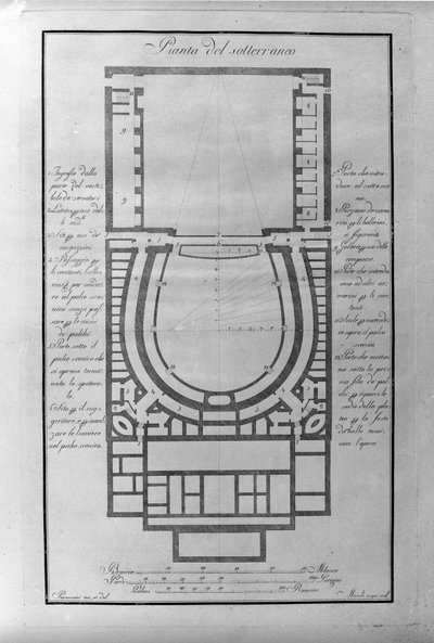 Kelderplan van het theater de la Scala in Milaan ca. 1776-1778 Italië (Teatro alla Scala) door Unknown artist