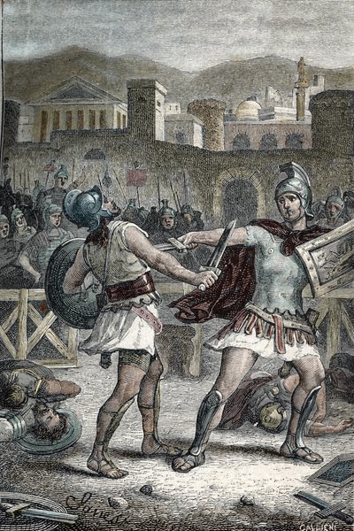 Slag tussen Horatii en Curiatii. Gravure door Unknown artist