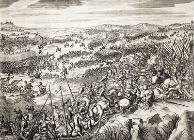 Slag bij Gembloux (1578) - Spaanse leger tegen het leger van 16 van de Zeventien Provinciën van de Nederlanden - gravure in 