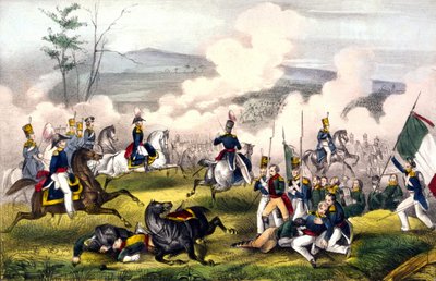 Slag bij Palo Alto: op 08/05/1846 tussen 2900 Amerikanen onder Generaal Taylor en 6000 Mexicanen onder Generaal Arista. Gravure 19e eeuw. door Unknown artist