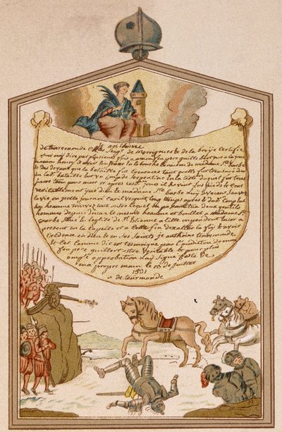 Slagveld met kanon in de Middeleeuwen - ex-voto Sint Barbara door Unknown artist