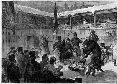 Berengevecht tegen honden in Moskou. Gravure in L