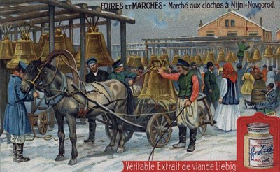 Klokkenmarkt in Nizhny Novgorod (Rusland). Chromo Liebig uit het einde van de 19e eeuw door Unknown artist