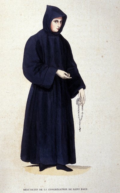 Benedictijn van de congregatie van Saint Maur. Gravure uit een album over religieuze orden, Parijs door Unknown artist