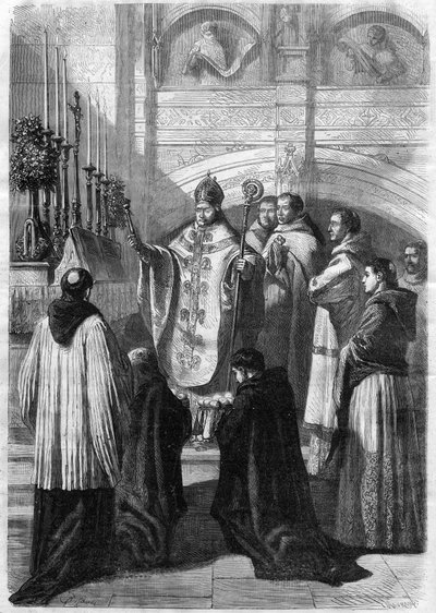 Zegening van eieren op Paaszondag in de Abdij van Solesmes (Sarthe) in 1868 door Unknown artist