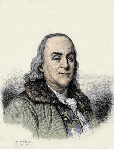 Benjamin Franklin (1706-1790), Amerikaanse filosoof, natuurkundige en ambassadeur. door Unknown artist