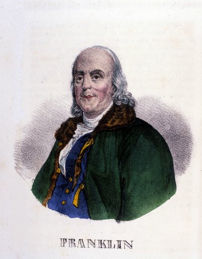 Benjamin Franklin (1706-1790), Amerikaanse filosoof, natuurkundige en ambassadeur. door Unknown artist