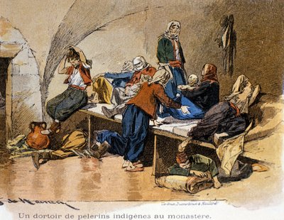 Bethlehem. Een pelgrims slaapzaal in het klooster. 19e eeuw door Unknown artist
