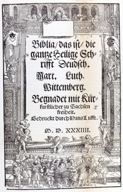 Bijbel van Luther. Frontispice door Unknown artist