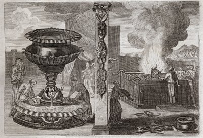 Bijbel van Royaumont, Oude Testament: Altaar van Geuren. De figuur van de twee altaren, het ene van de geuren, en het andere van de brandoffers. Illustratie uit 1811. door Unknown artist
