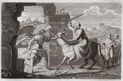 Bijbel van Royaumont, Oude Testament: Bileam. De valse profeet Bileam zegende, hoewel hij, het volk van God, hoewel koning Balak (Balac) hem had gestuurd om hem te vervloeken. Zijn ezel spreekt tot hem om te klagen over het feit dat hij haar sloeg, omdat z door Unknown artist