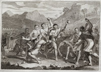 Bijbel van Royaumont, Oude Testament: God maakt een lasteraar van zijn heilige naam tot steen, en een ander die de heilige sabbat schond door wat stro te verzamelen op het veld. Illustratie uit 1811. door Unknown artist