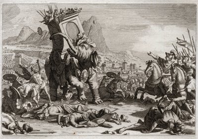Royaumont Bijbel, Oude Testament: Moed van Eleazar. De Seleucidische koning Antiochos V Eupator, zoon van de goddeloze Antiochos IV Epifanes (175-164 v.Chr.), vocht na de dood van zijn vader tegen Judas Makkabeüs. Buitengewone actie van Eleazar. door Unknown artist