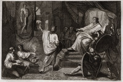 Bijbel van Royaumont, Oude Testament: Profeet Daniël. Profeet Daniël onthult aan koning Nebukadnezar II een droom die hij had en legt hem uit wat hij bedoelde. Illustratie uit 1811. door Unknown artist