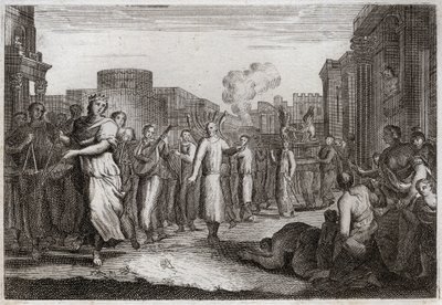 Bijbel van Royaumont, Oude Testament: David danst voor de Ark van het Verbond. David, die voor de tweede keer besloot de Ark naar zijn huis te brengen, laat deze dragen en begeleiden door Levieten, om een ongeluk zoals dat van Oza te vermijden. Hij danst v door Unknown artist