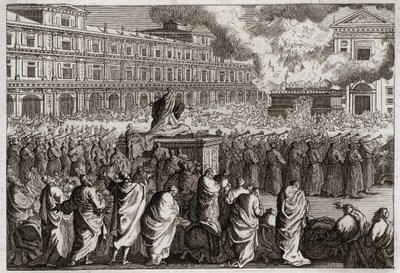 Bijbel van Royaumont, Oude Testament: Inwijding van de Tempel. Salomo brengt al zijn volk bijeen om met meer plechtigheid de inwijding van zijn Tempel te vieren. Illustratie uit 1811. door Unknown artist