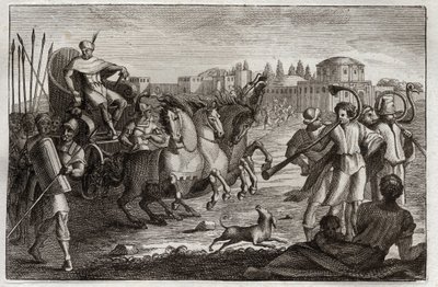 Bijbel van Royaumont, Oude Testament: Verheffing van Jozef. Jozef wordt in glorie verheven. Illustratie uit 1811. door Unknown artist