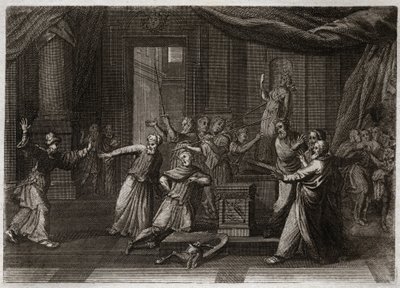 Bijbel van Royaumont, Oude Testament: Generositeit van Matathias. Matathias, vader van de Makkabeeën, doodt een Jood die aan afgoden offerde uit heilige ijver voor de wet van God. Illustratie uit 1811. door Unknown artist