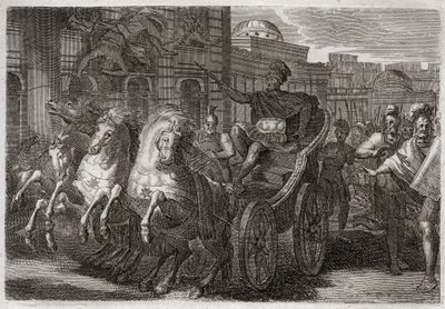 Bijbel van Royaumont, Oude Testament: Jezabel eet honden. Jehu laat Jezabel uit een raam gooien, en ze wordt opgegeten door honden. Illustratie uit 1811. door Unknown artist