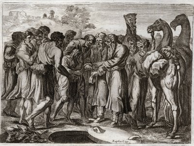 Bijbel van Royaumont, Oude Testament: Jozef verkocht door zijn broers. door Unknown artist