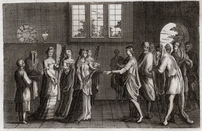 Bijbel van Royaumont, Oude Testament: Huwelijk van Isaac. Isaac, zoon van Abraham, trouwt met Rebecca. Illustratie uit 1811. door Unknown artist