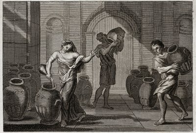 Royaumont Bijbel, Oude Testament: Wonder van Elisa. Een weduwe die door haar schuldeisers werd gekweld, gebruikte de liefdadigheid van Elisa. Deze profeet beval haar om veel vaten van haar buren te lenen, die ze vulde met olie uit een klein restant dat ze  door Unknown artist