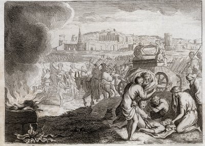 Bijbel van Royaumont, Oude Testament: Oza wordt door God getroffen. David wil de Ark van het Verbond naar huis brengen. Oza sterft omdat hij zijn hand uitstrekt om de ark tegen te houden. Illustratie uit 1811 door Unknown artist