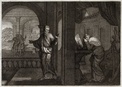 Bijbel van Royaumont, Oude Testament: Boetedoening van David. God stuurt zijn profeet Nathan naar David om zijn fout te vertegenwoordigen. Het berouw dat deze heilige koning ervan kreeg, maakt dat hij alle kwalen accepteert die de profeet hem voorspelde. I door Unknown artist