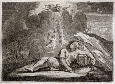 Bijbel van Royaumont, Oude Testament: Ladder van Jakob. Jakob, die vlucht voor de woede van Esau, ziet in zijn slaap een mysterieuze ladder. Illustratie uit 1811. door Unknown artist