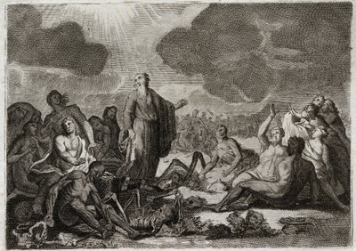 Bijbel van Royaumont, Oude Testament: Tweede visioen van Ezechiël. Het visioen dat de profeet Ezechiël had van verschillende uitgedroogde beenderen die een menselijke vorm aannamen. Illustratie uit 1811. door Unknown artist