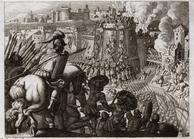 Bijbel van Royaumont, Oude Testament: Belegering van Jeruzalem. Nebukadnezar II belegerde Jeruzalem, nam het in en bracht alle rijkdommen en inwoners van die stad naar Babylon. Illustratie uit 1811. door Unknown artist