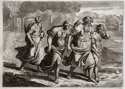Bijbel van Royaumont, Oude Testament: Sodom verbrand. God irriteert de afschuwelijke misdaden van Sodom, verbrandt het met de andere naburige steden, met een regen van vuur en zwavel die hij uit de hemel verbrandt (Lot, zijn dochters en zijn vrouw vluchten door Unknown artist