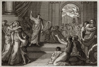 Bijbel van Royaumont, Oude Testament: Susanna bevrijd. God gebruikt de wijsheid van de jonge Daniël om Susanna te bevrijden van de dood, waartoe ze ten onrechte was veroordeeld. Illustratie uit 1811. door Unknown artist