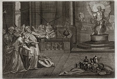 Bijbel van Royaumont, Oude Testament: Het afgodsbeeld van Bel. Daniël vernietigde het afgodsbeeld van Bel en doodde een draak die de Babyloniërs aanbaden. Illustratie uit 1811. door Unknown artist