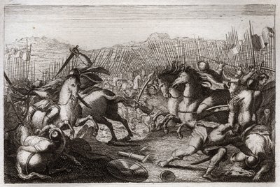 Bijbel van Royaumont, Oude Testament: Overwinning van Judas. Judas Makkabeüs versloeg Apollonius, Seron, Ptolemee Macron, Gorgias, Nicanor en Lysias in verschillende veldslagen. Illustratie uit 1811. door Unknown artist