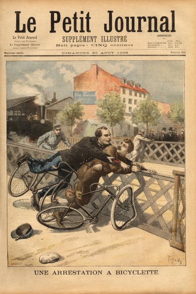 Fietsarrestatie nabij Champigny. Gravure in 