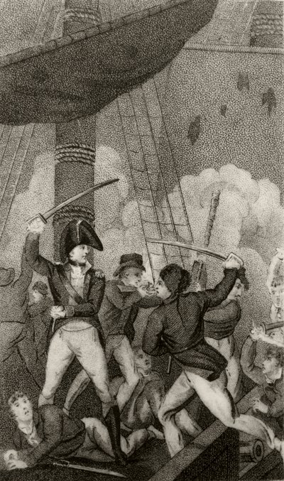 Zwartbaard aan boord van de Pearl, onder bevel van luitenant Maynard door Unknown artist