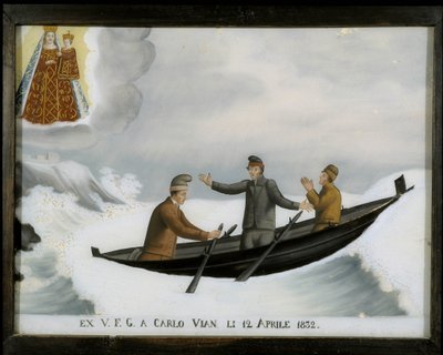 Boot in de ongebroken zee - ex-voto van de Notre Dame de Laghet door Unknown artist