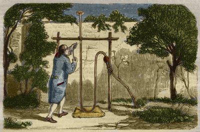 Botanie: experiment van Stephen Hales (1677-1761) over de opwaartse kracht van het sap in 1727. Gravure uit 1859 in "Le Musée Des Sciences" door Unknown artist