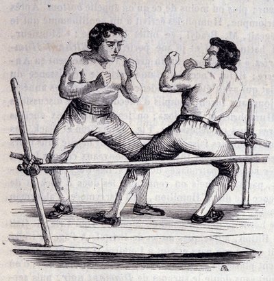 Boksers Daniel Mendoza (1764-1836) en Richard Humphries in 1790. Gravure uit de 19e eeuw door Unknown artist
