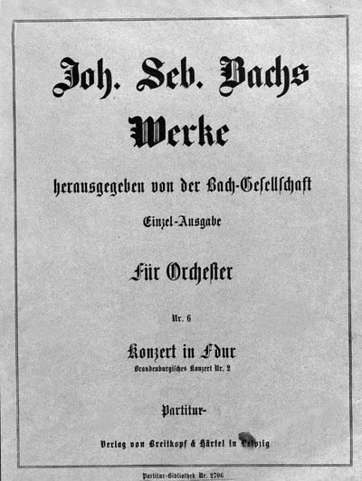 Brandenburgs Concert nr. 2, frontispice van de partituur door Johann Sebastian Bach door Unknown artist